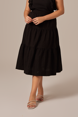 Celeste Tiered Midi Skirt in Black