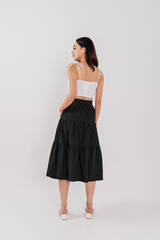 Celeste Tiered Midi Skirt in Black