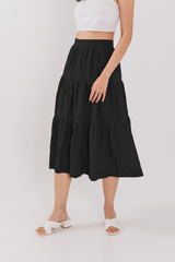 Celeste Tiered Midi Skirt in Black