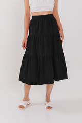 Celeste Tiered Midi Skirt in Black