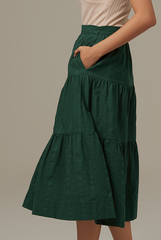 Celeste Tiered Midi Skirt in Forest