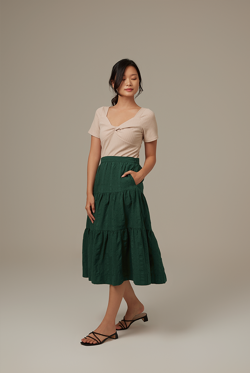 Celeste Tiered Midi Skirt in Forest