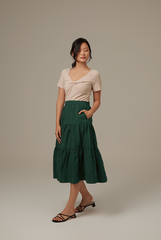 Celeste Tiered Midi Skirt in Forest