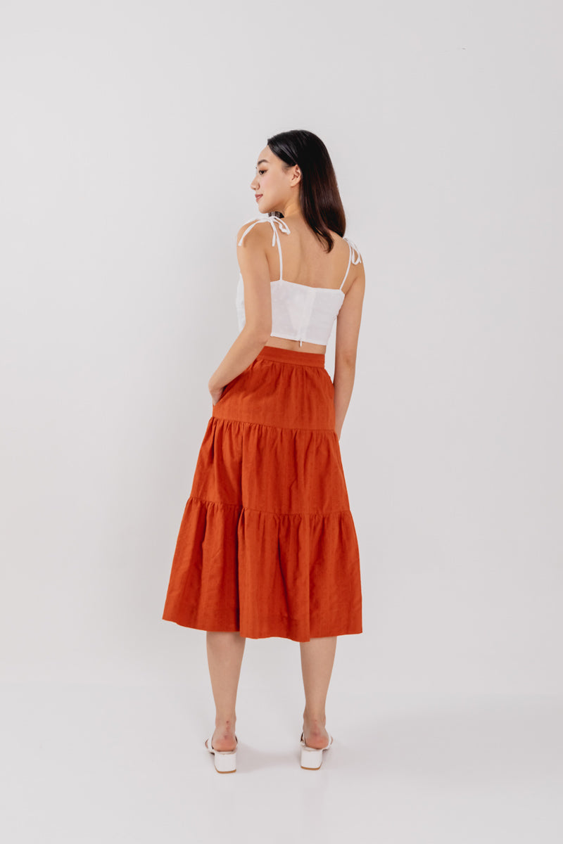 Celeste Tiered Midi Skirt in Orange