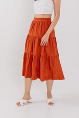 Celeste Tiered Midi Skirt in Orange