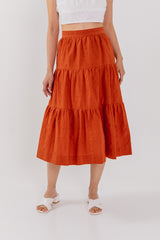 Celeste Tiered Midi Skirt in Orange