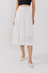 Celeste Tiered Midi Skirt in White