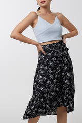 Pyrene Floral Wrap Skirt in Black