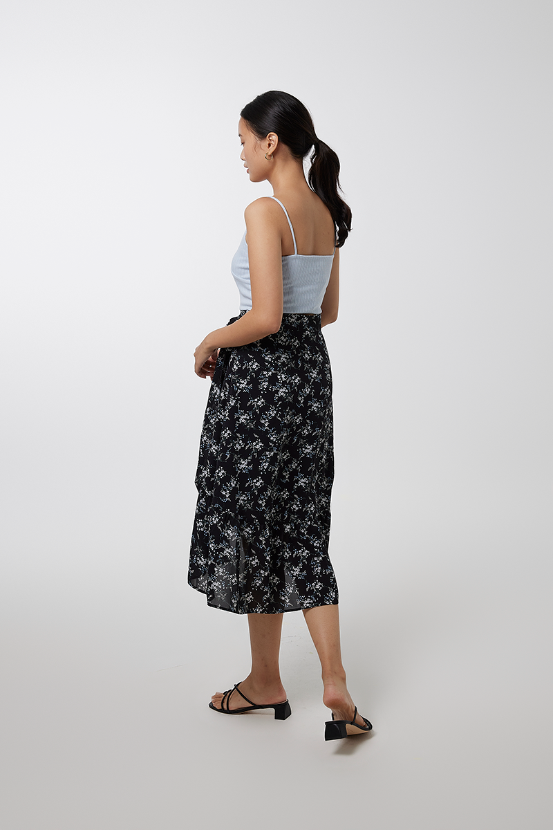 Pyrene Floral Wrap Skirt in Black