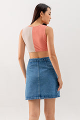 Evolet Denim Button Down Skirt in Blue