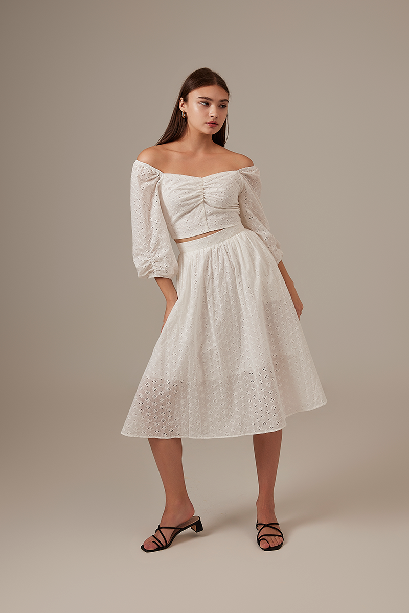 Ellie Embroidery Skirt in White