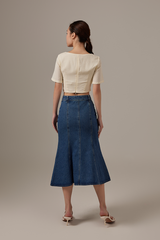 Dahlia Panel Denim Skirt in Denim Blue