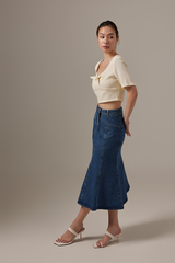 Dahlia Panel Denim Skirt in Denim Blue