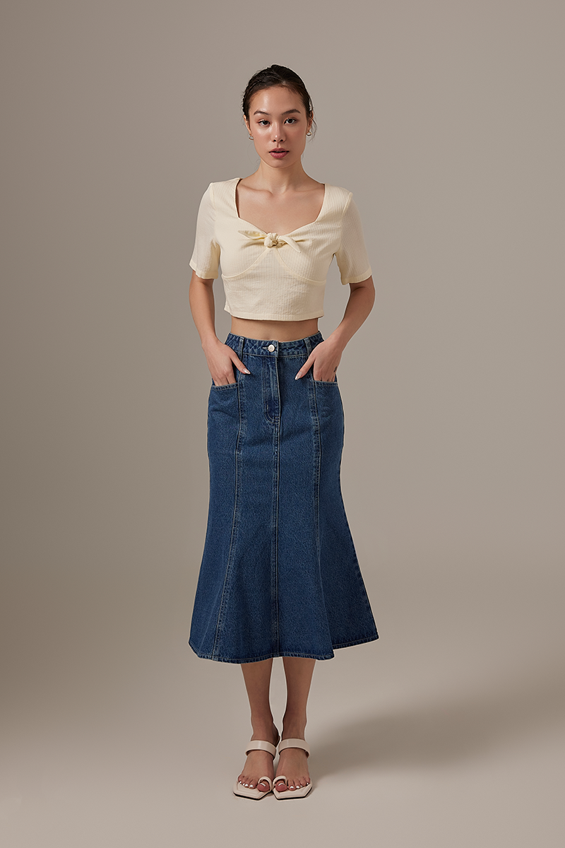 Dahlia Panel Denim Skirt in Denim Blue