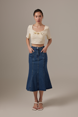 Dahlia Panel Denim Skirt in Denim Blue