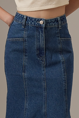 Dahlia Panel Denim Skirt in Denim Blue