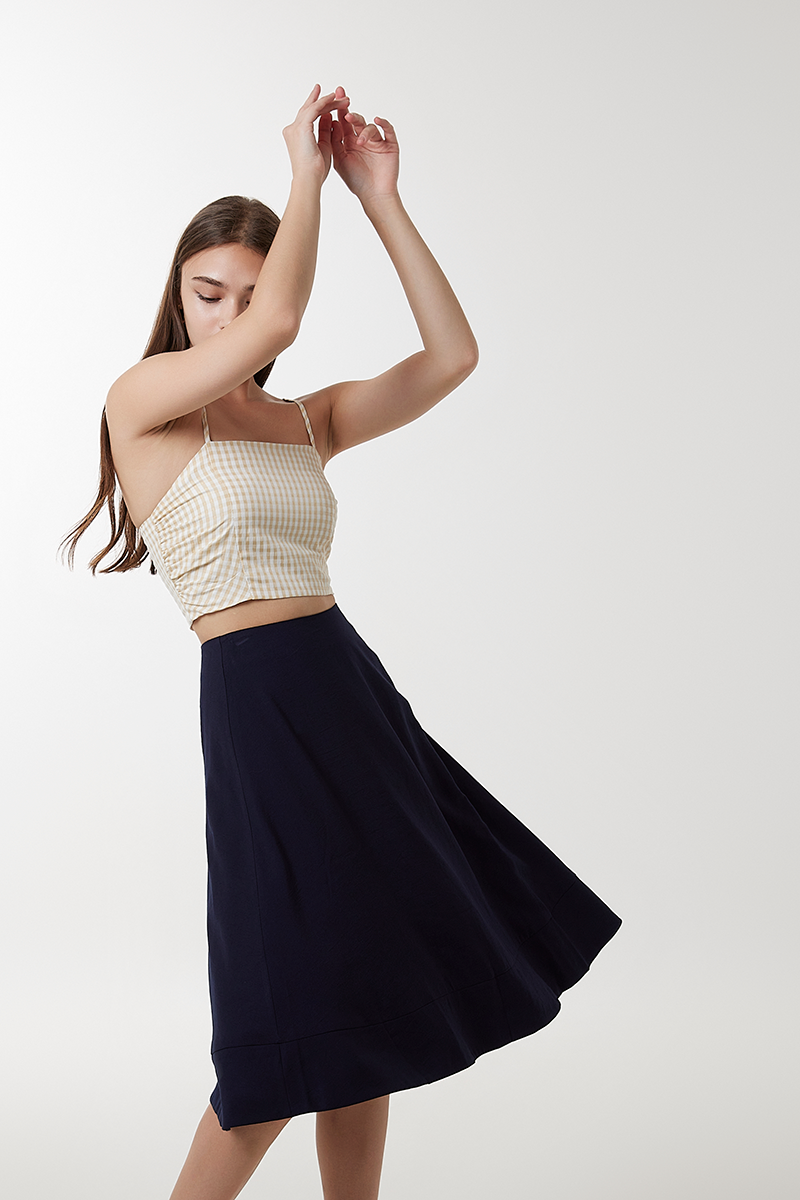 Enya Round Midi Skirt in Navy