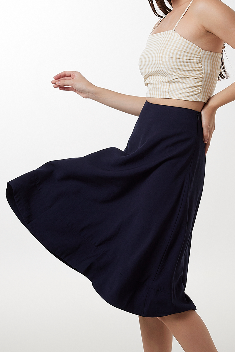 Enya Round Midi Skirt in Navy
