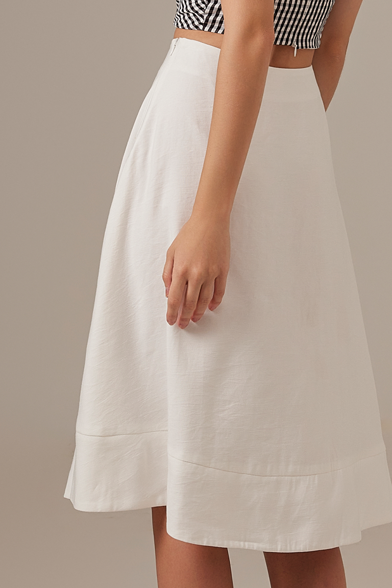 Enya Round Midi Skirt in White