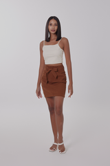 Axael Ribbon Tie Skirt in Coffee