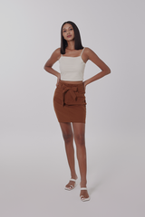 Axael Ribbon Tie Skirt in Coffee