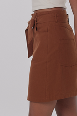 Axael Ribbon Tie Skirt in Coffee