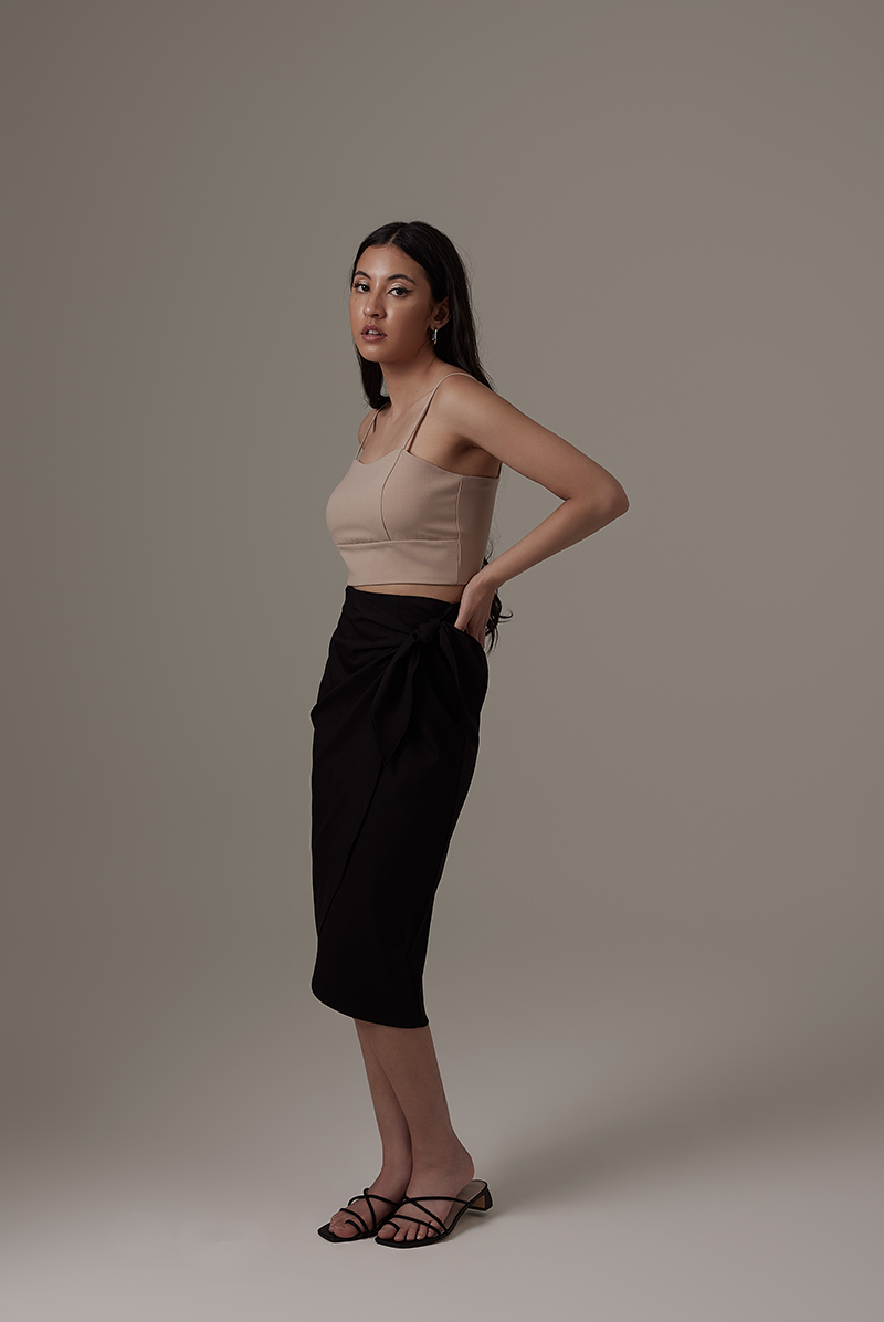 Lolah Wrap Midi Skirt in Black