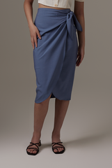 Lolah Wrap Midi Skirt in Denim Blue