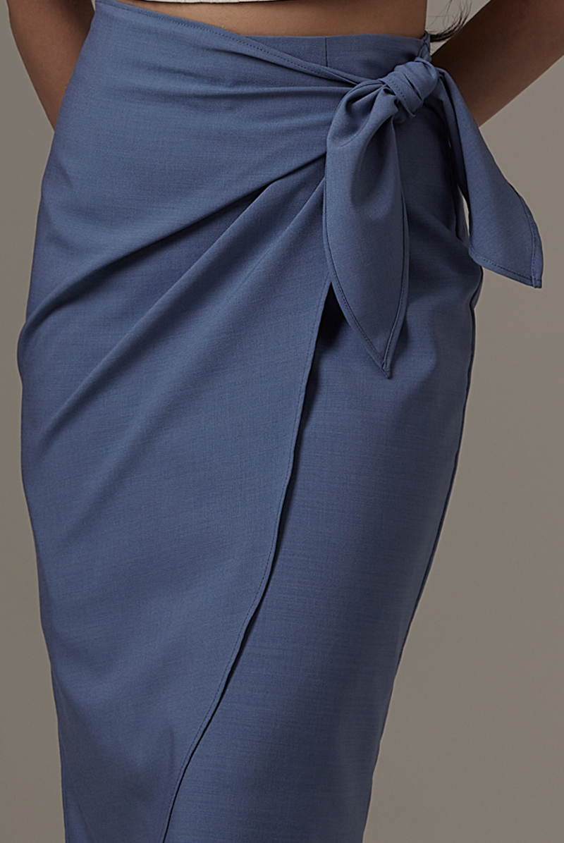 Lolah Wrap Midi Skirt in Denim Blue