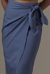 Lolah Wrap Midi Skirt in Denim Blue