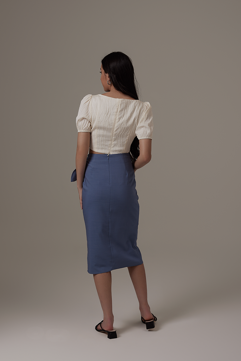 Lolah Wrap Midi Skirt in Denim Blue