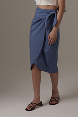 Lolah Wrap Midi Skirt in Denim Blue