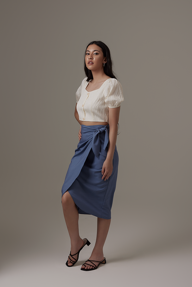 Lolah Wrap Midi Skirt in Denim Blue