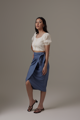 Lolah Wrap Midi Skirt in Denim Blue