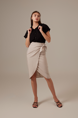 Lolah Wrap Midi Skirt in Taupe