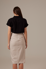 Lolah Wrap Midi Skirt in Taupe