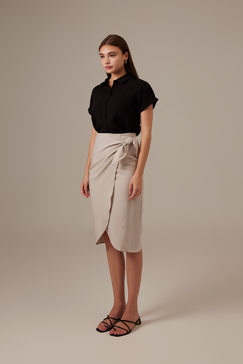 Lolah Wrap Midi Skirt in Taupe