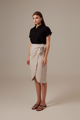 Lolah Wrap Midi Skirt in Taupe