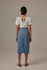 Amira Button Front Pencil Skirt in Denim Blue