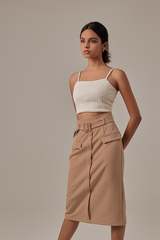 Amira Button Front Pencil Skirt in Denim Blue