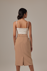 Amira Button Front Pencil Skirt in Khaki