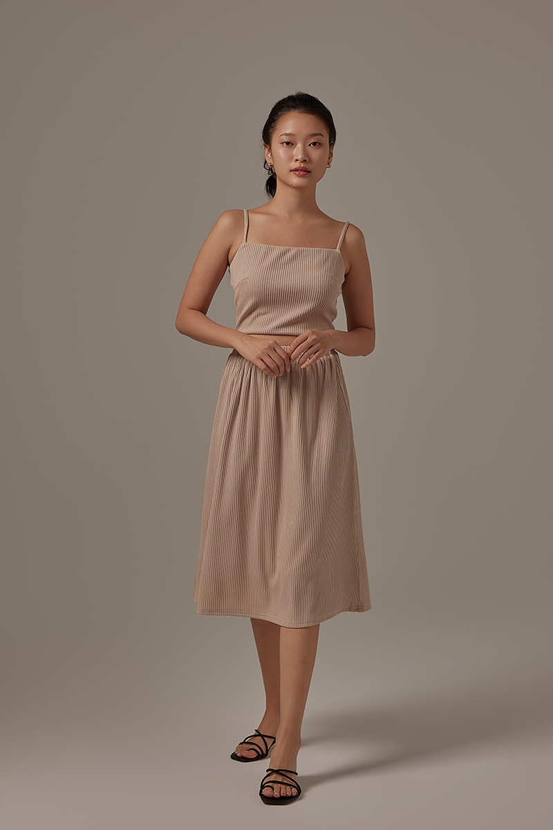Phoebe Ribbed Skirt in Camel