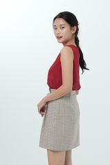 Clarissa Box Pleat Plaid Skirt in Khaki