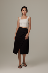 Jerlin Ruched Wrap Skirt in Black