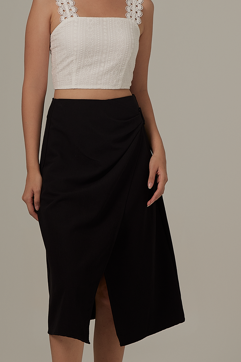 Jerlin Ruched Wrap Skirt in Black
