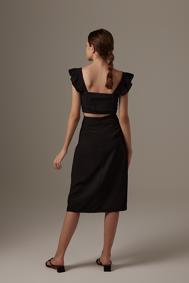 Sharmine Front Slit Skirt in Black