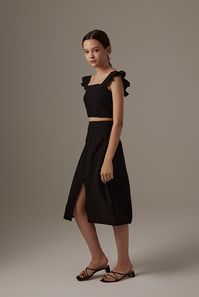 Sharmine Front Slit Skirt in Black