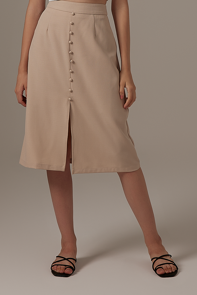 Sharmine Front Slit Skirt in Khaki