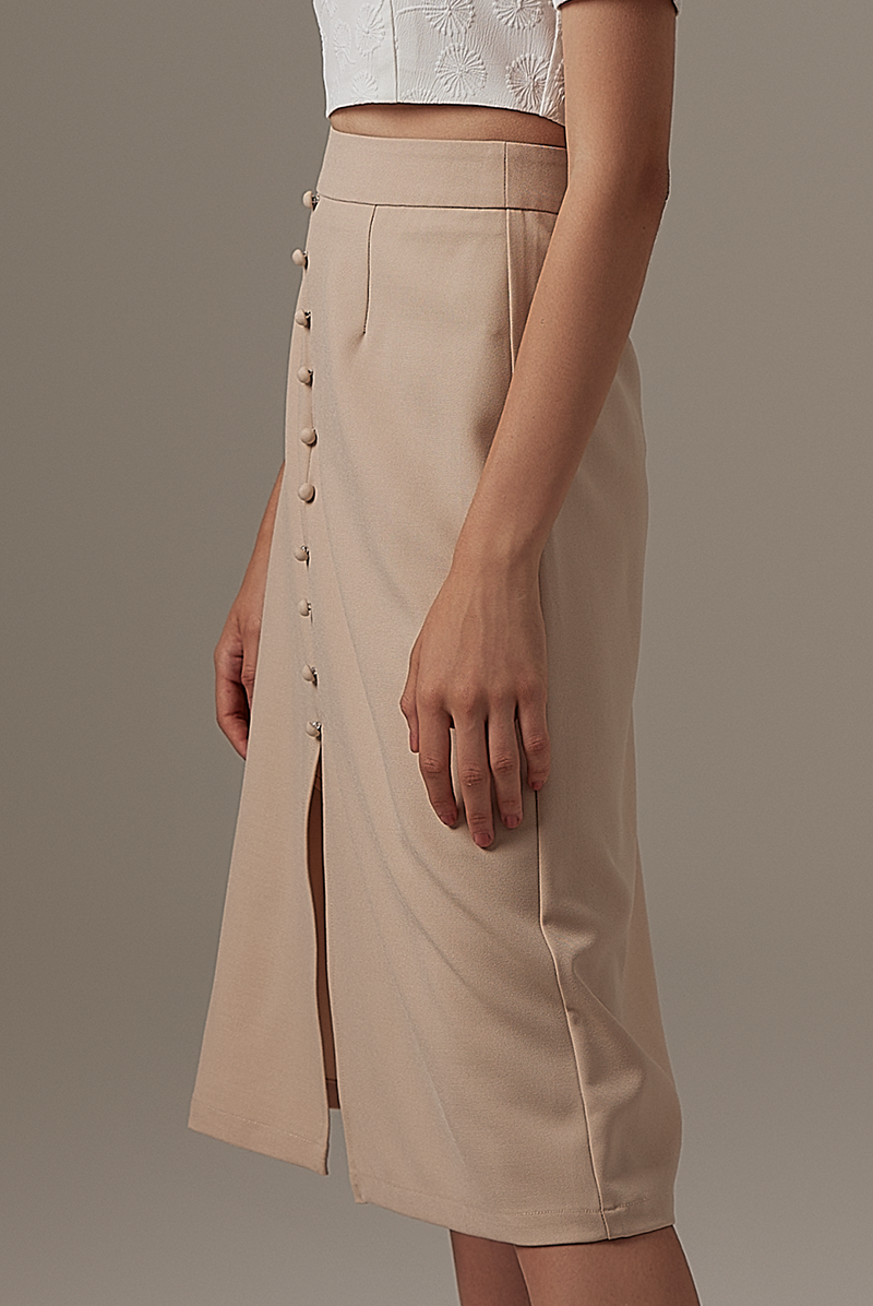 Sharmine Front Slit Skirt in Khaki