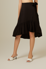 Janisa Ruffle High-Low Skirt in Black